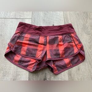 Lululemon Speed Short in Yama Check Heathered Flaming Tomato / Rust Berry